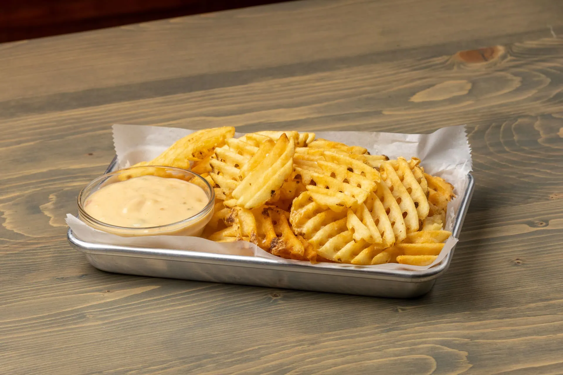 Side waffle fries with queso