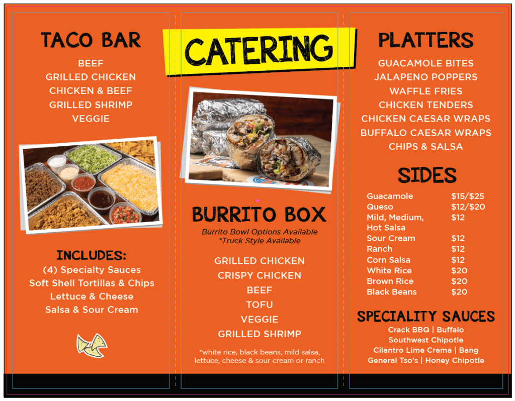 Tacoholics catering options menu