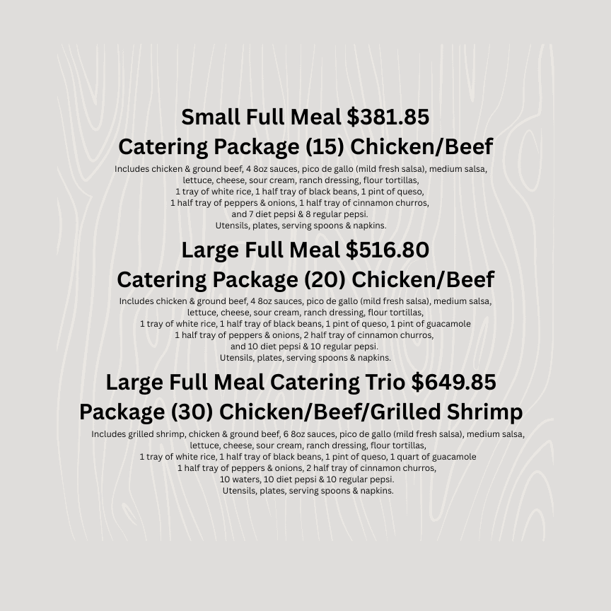Tacoholics catering packages pricing